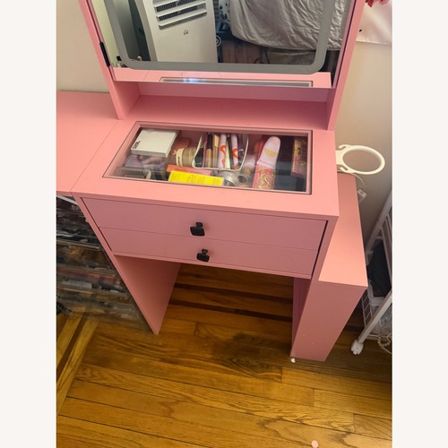 Used Pink Vanity Desk with Built in Mirror for sale on AptDeco