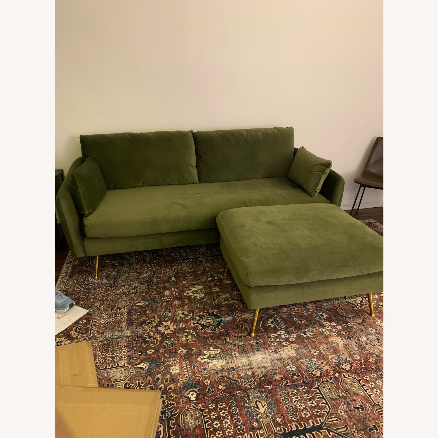 Albany Park Park Green Velvet Sofa + Ottoman - image-4