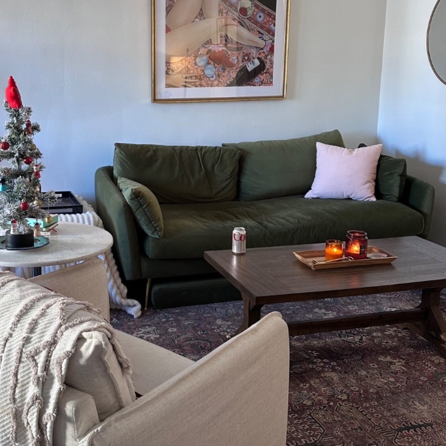 Albany Park Park Green Velvet Sofa + Ottoman - image-5
