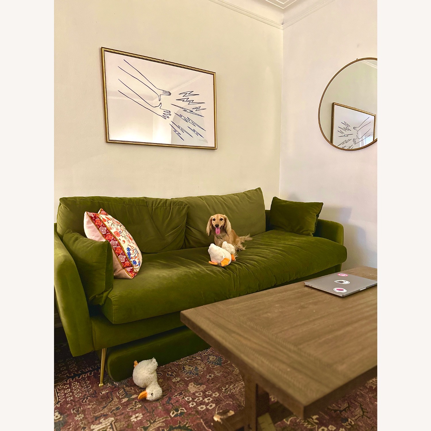 Albany Park Park Green Velvet Sofa + Ottoman - image-3