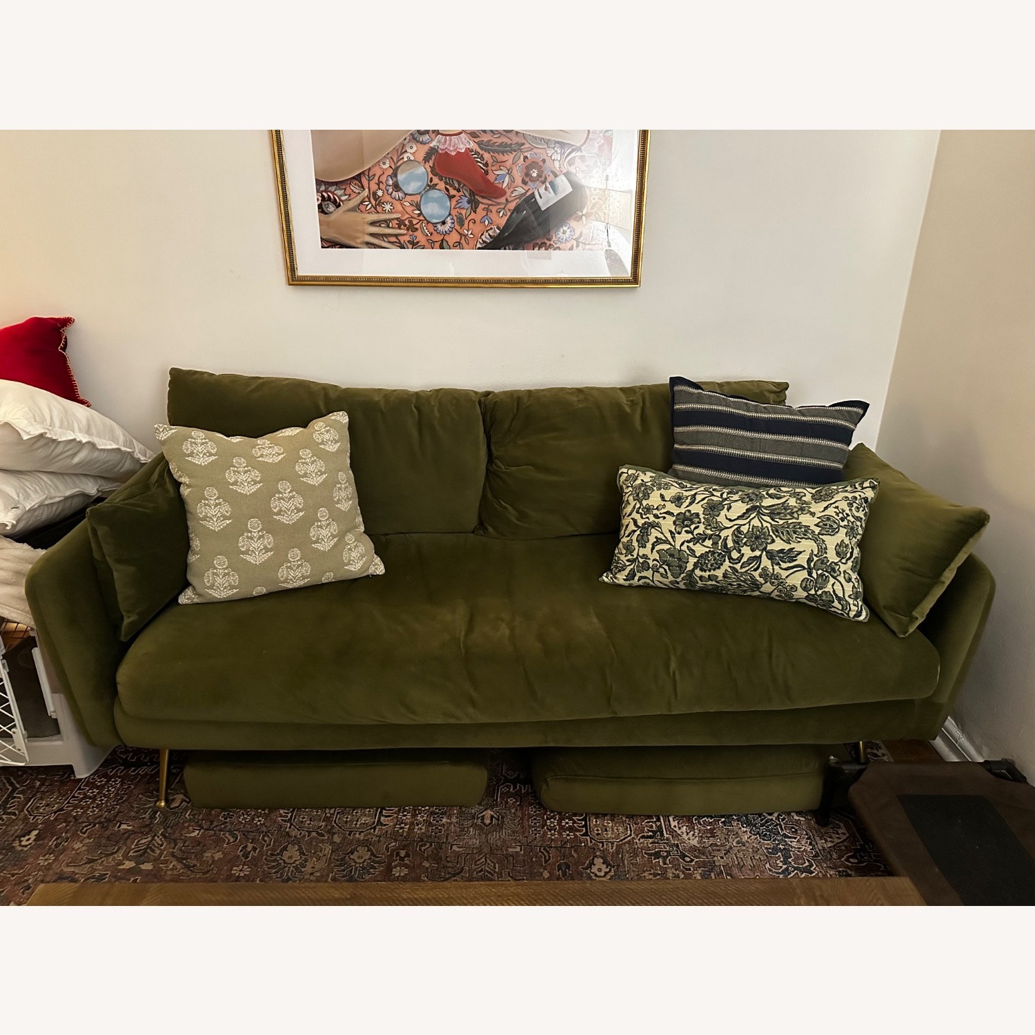 Albany Park Park Green Velvet Sofa + Ottoman - image-1