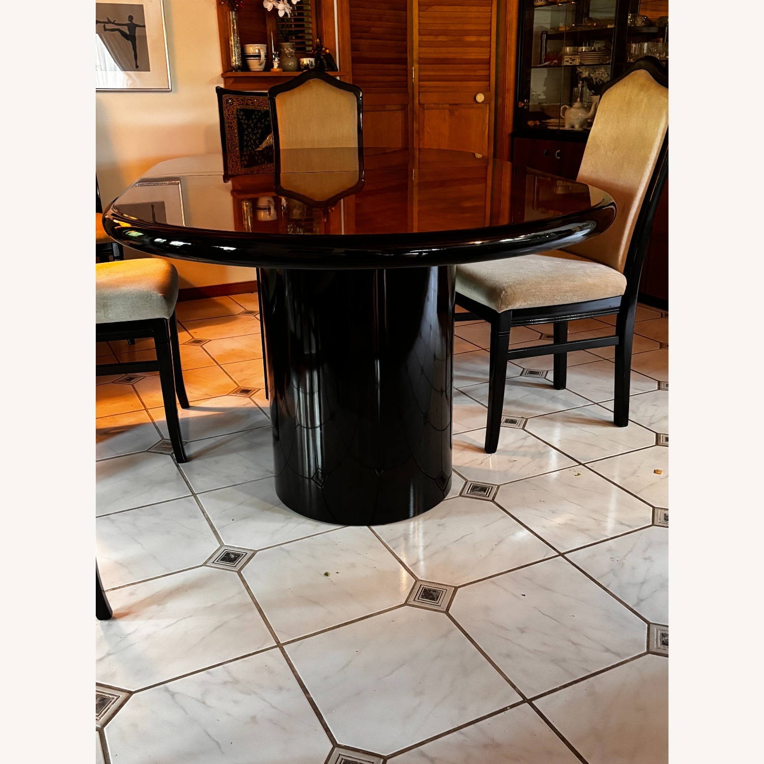 Black Wood Dining Set W 6 Chairs - image-2