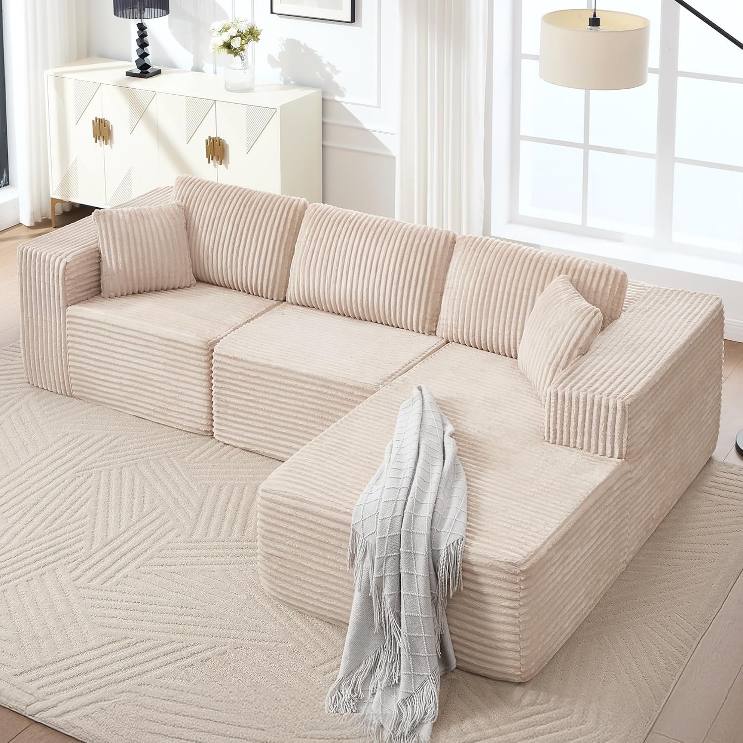 White Velvet 3+ Piece Sectional - image-2