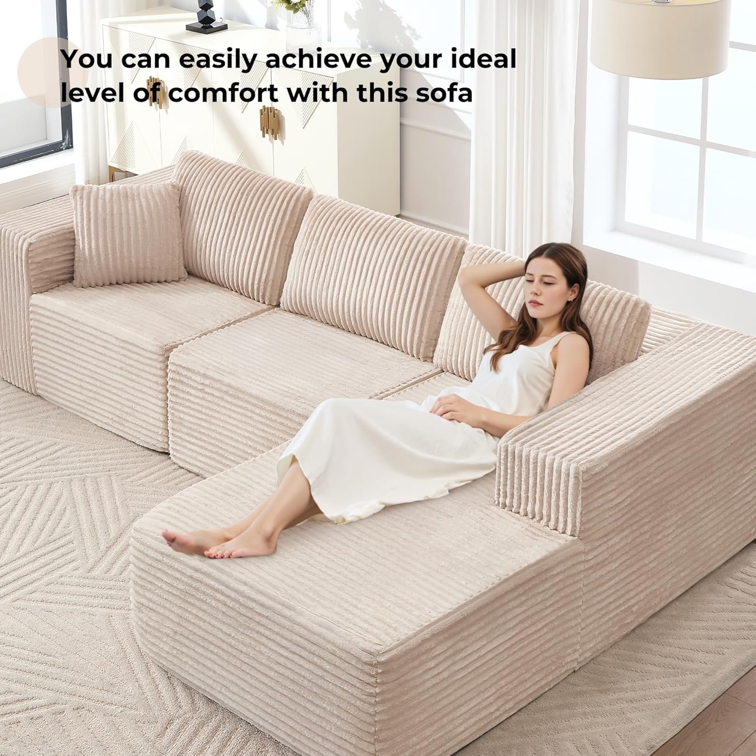 White Velvet 3+ Piece Sectional - image-3