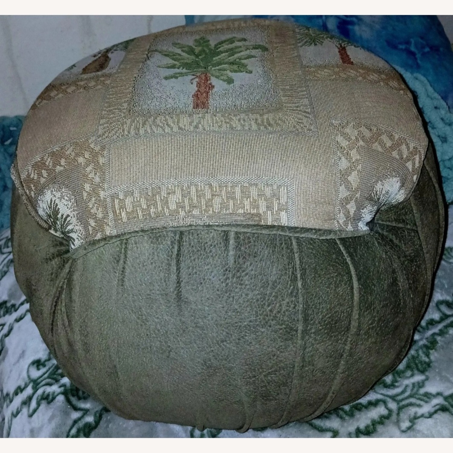 Vintage Coastal Palm Tree Ottoman - image-4