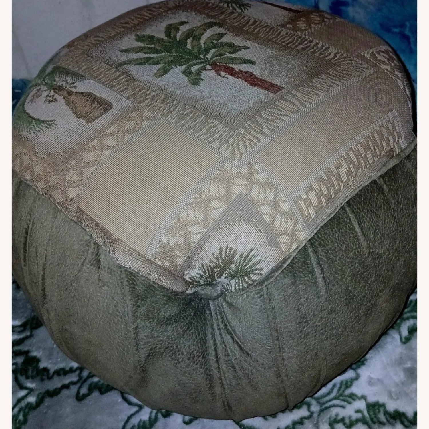Vintage Coastal Palm Tree Ottoman - image-3
