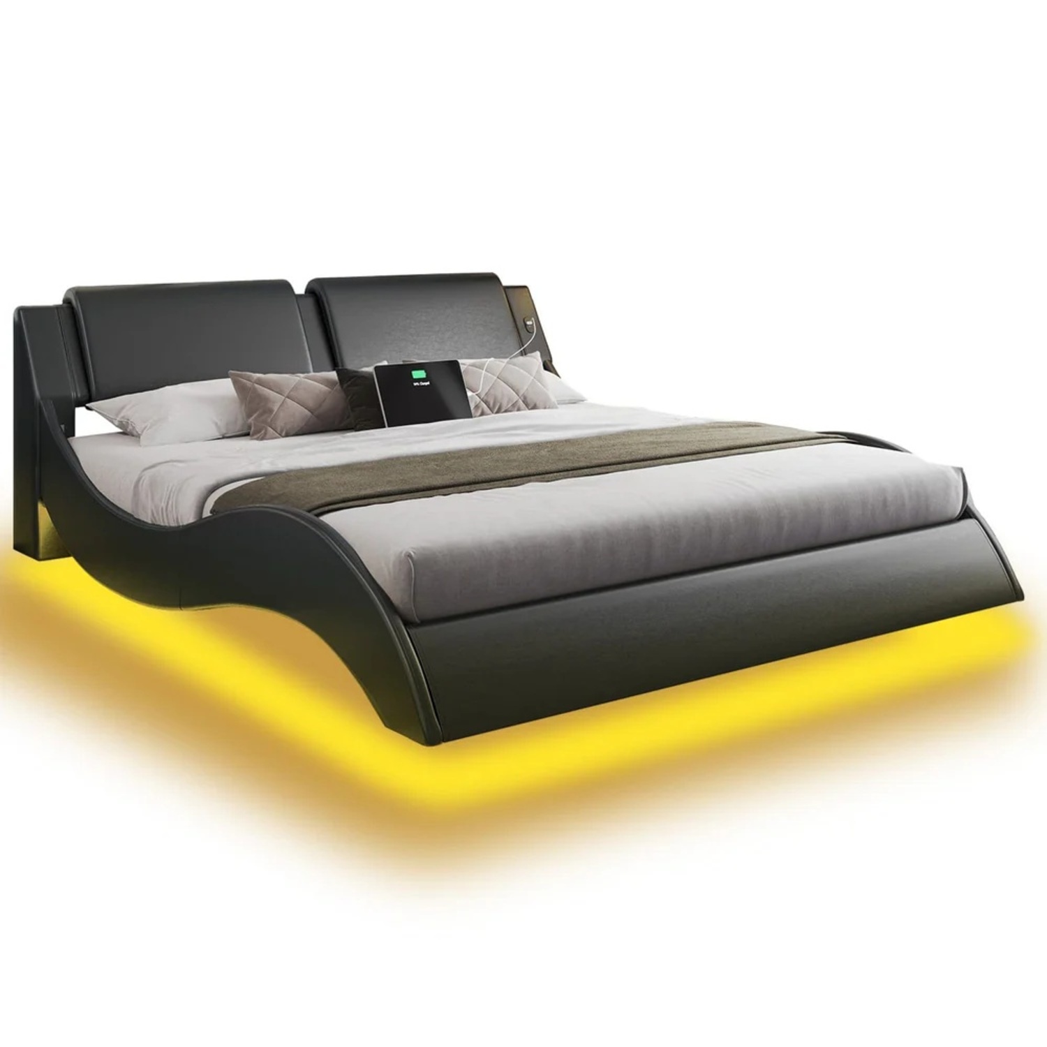 Sikaic Full - Size Curve Platform Bed , LED Lights - image-4