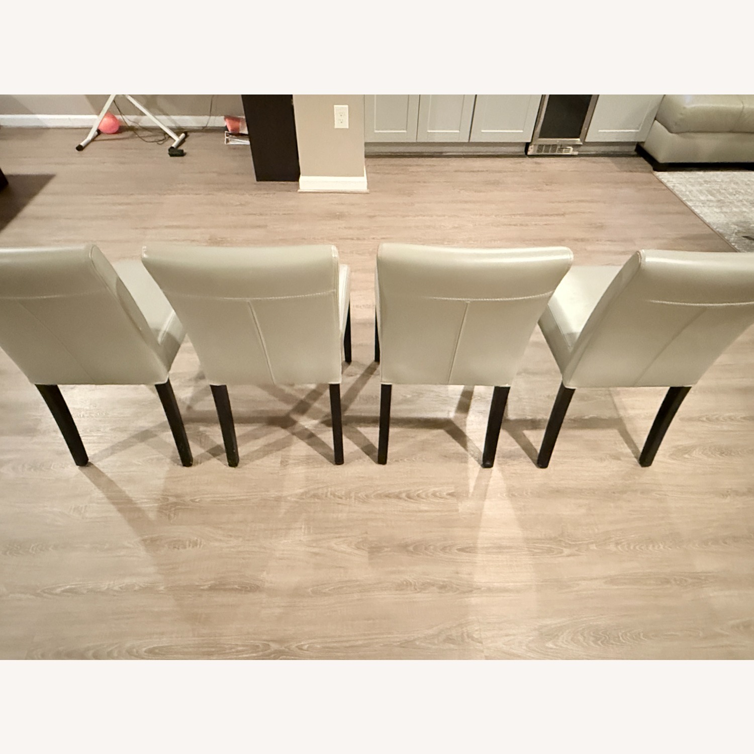 Crate & Barrel Lowe Light Gray Leather Dining Chairs - image-3