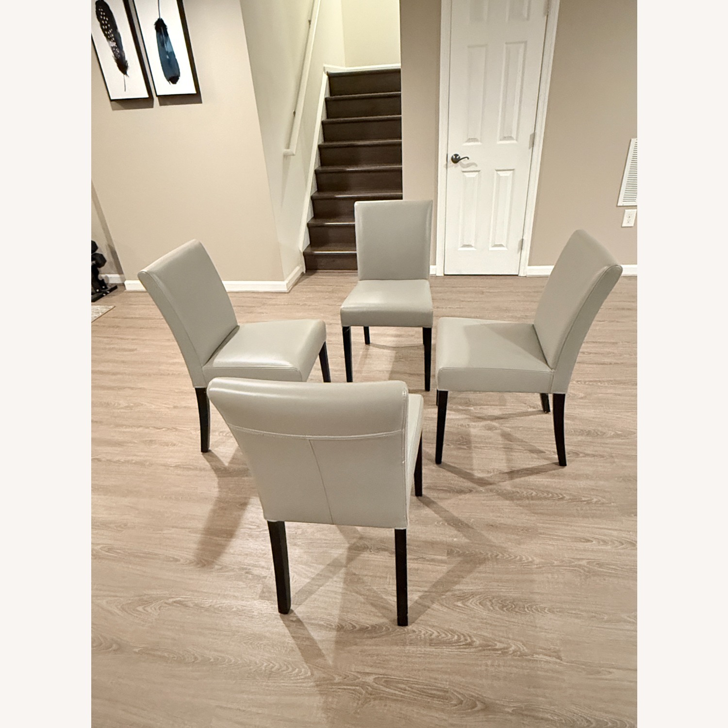 Crate & Barrel Lowe Light Gray Leather Dining Chairs - image-1