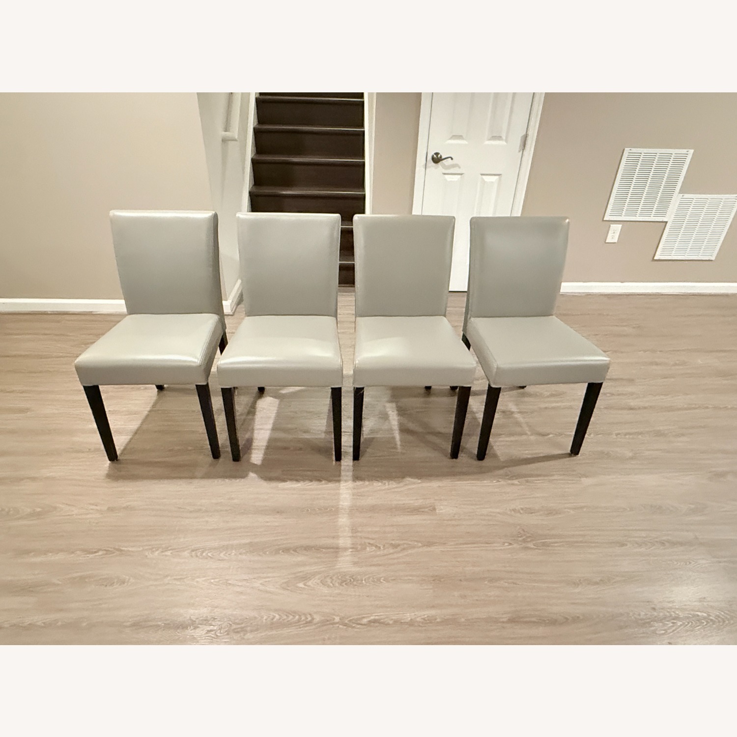 Crate & Barrel Lowe Light Gray Leather Dining Chairs - image-2