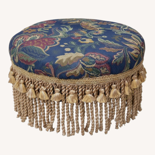 Used Vintage Tapestry Fringed Ottoman for sale on AptDeco