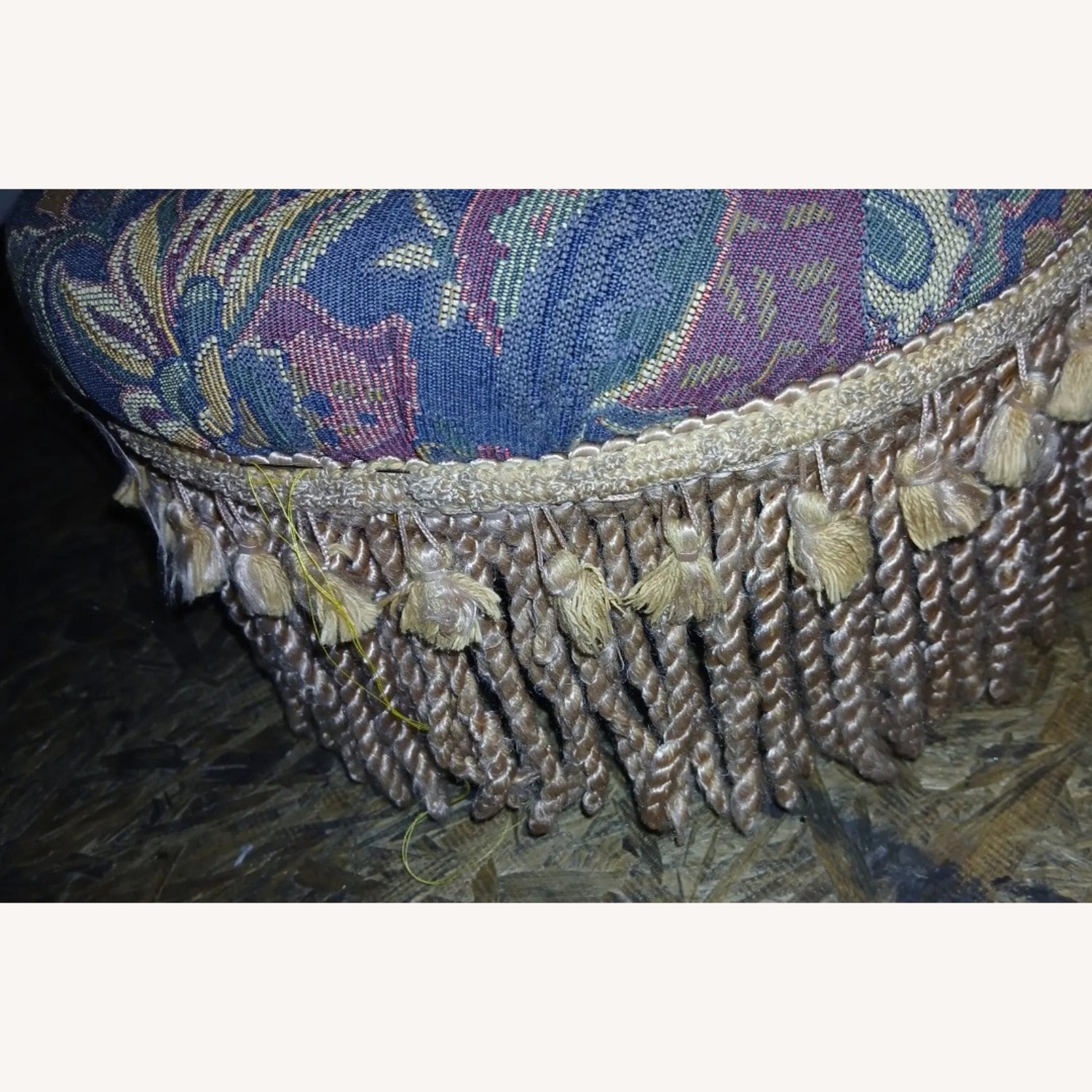 Vintage Tapestry Fringed Ottoman - image-5