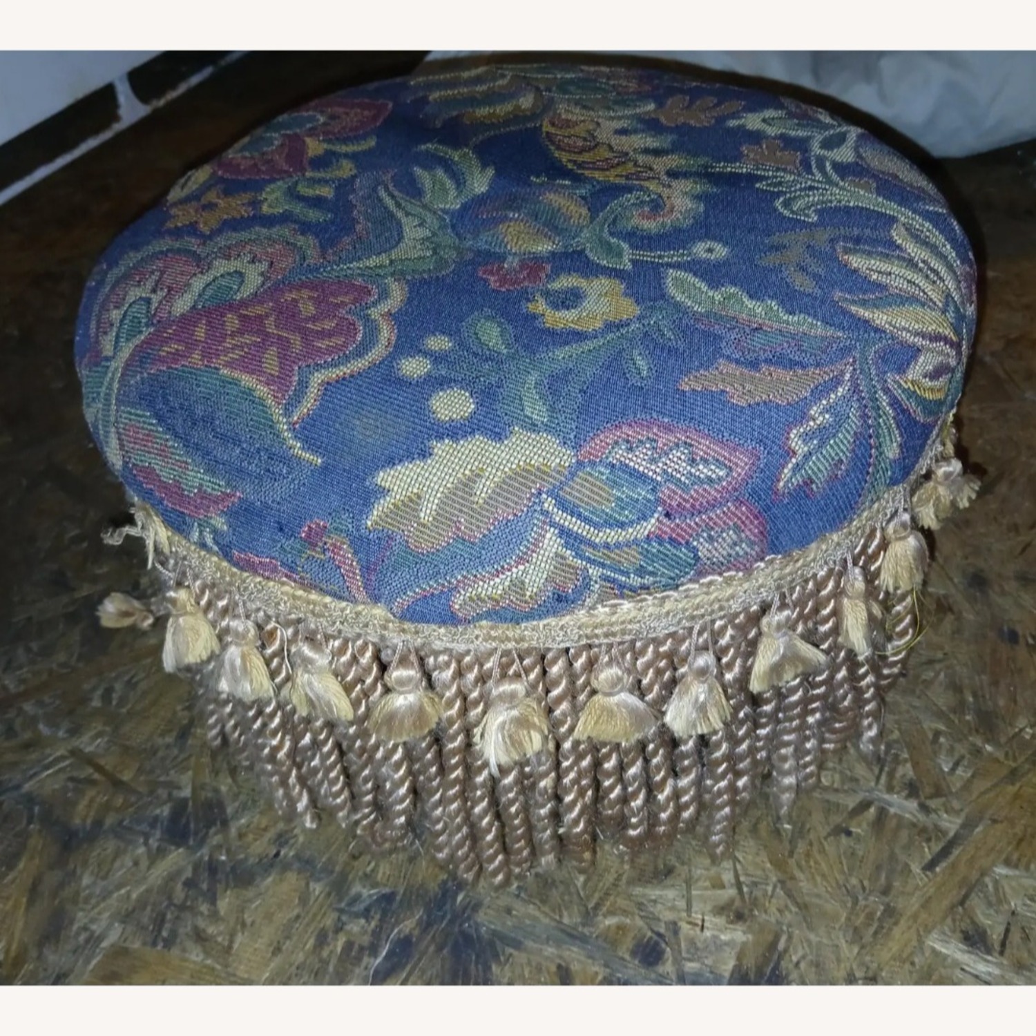 Vintage Tapestry Fringed Ottoman - image-2