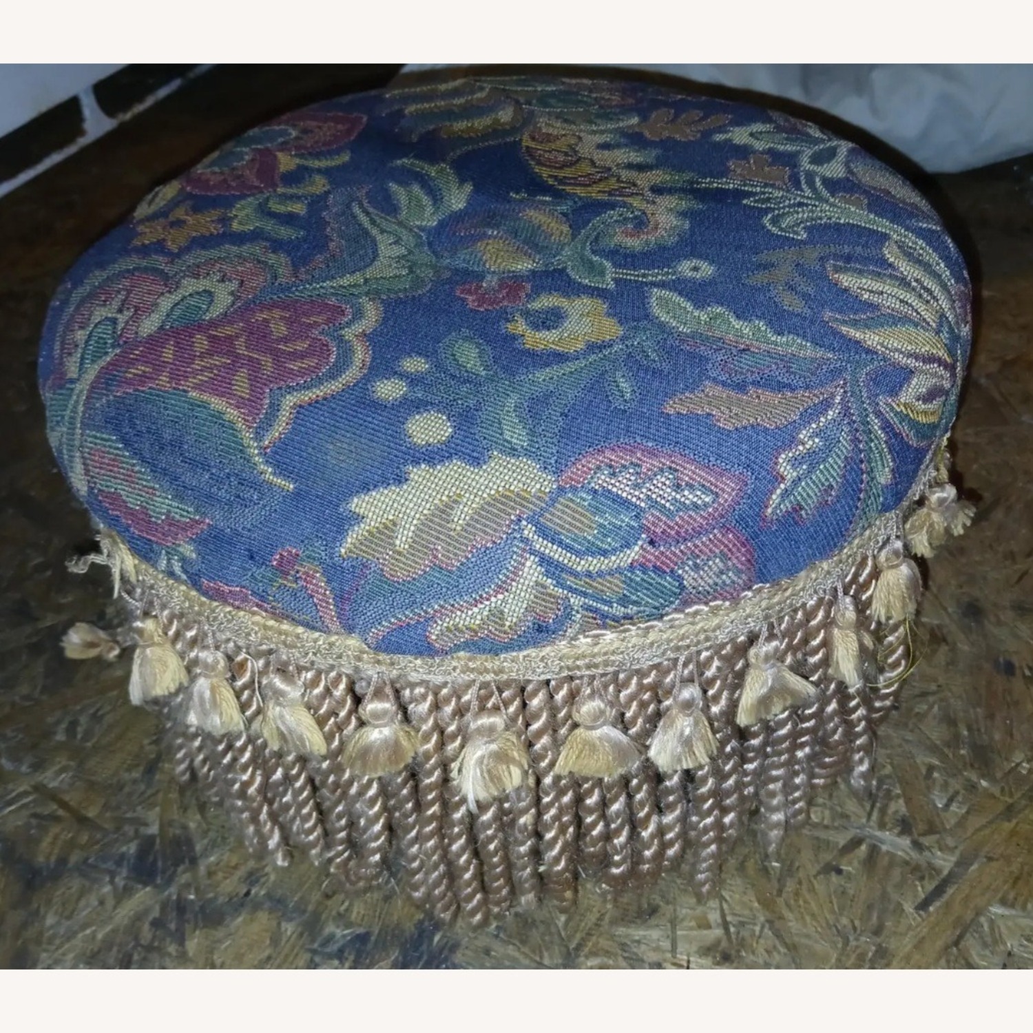 Vintage Tapestry Fringed Ottoman - image-1