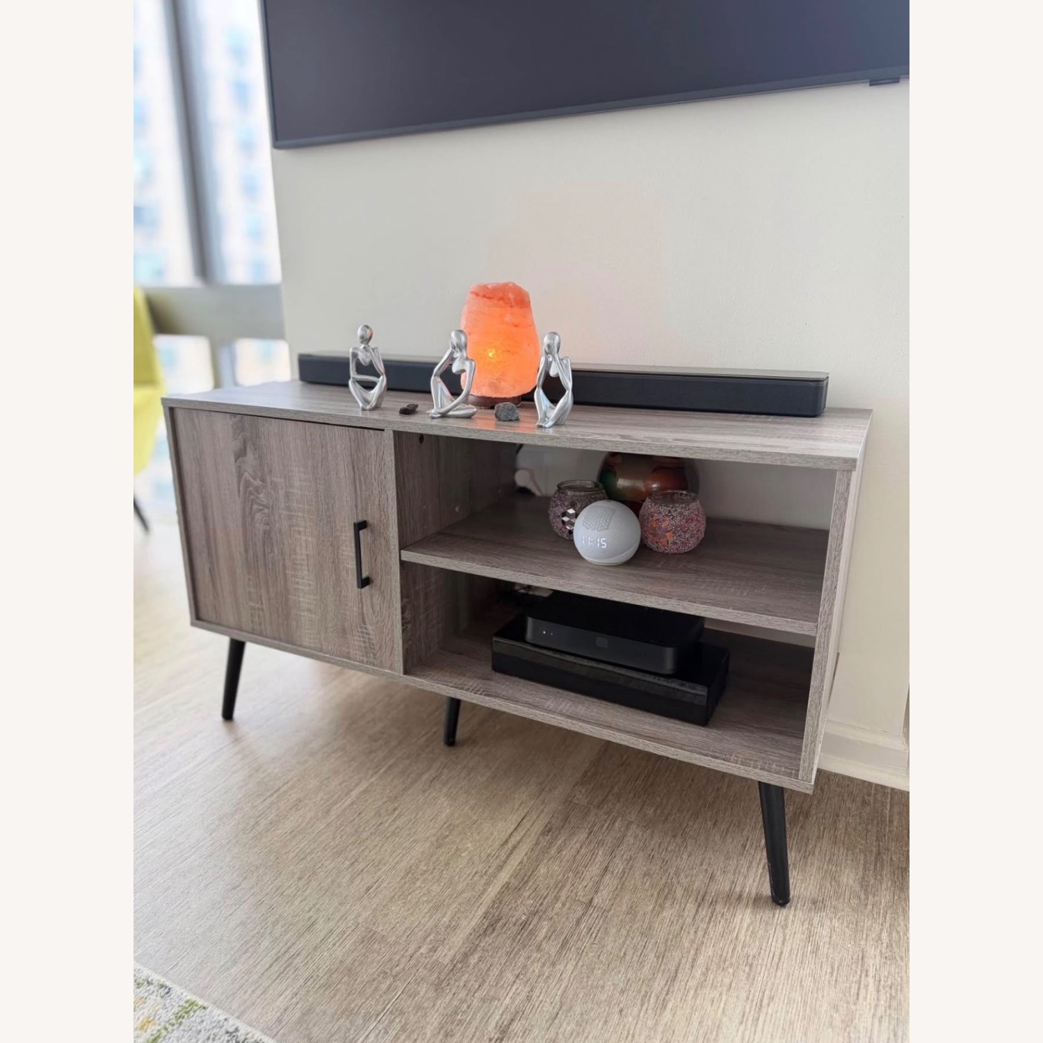 Wade Logan Light Gray Wood Media Storage - image-1