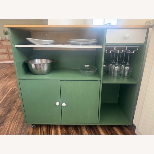Used Ironck Green Wood Bar Cart for sale on AptDeco