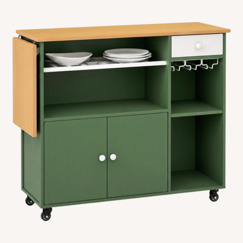 Used Ironck Green Wood Bar Cart for sale on AptDeco