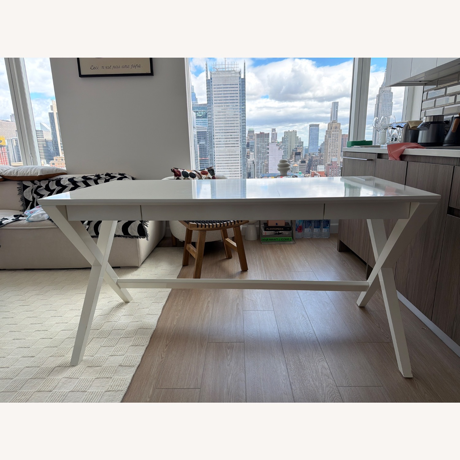 Crate & Barrel Spotlight White X-Leg Desk 58" - image-1