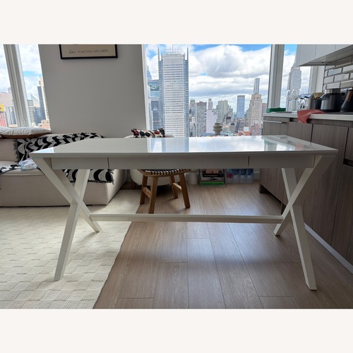 Used Crate & Barrel Spotlight White X-Leg Desk 58" for sale on AptDeco