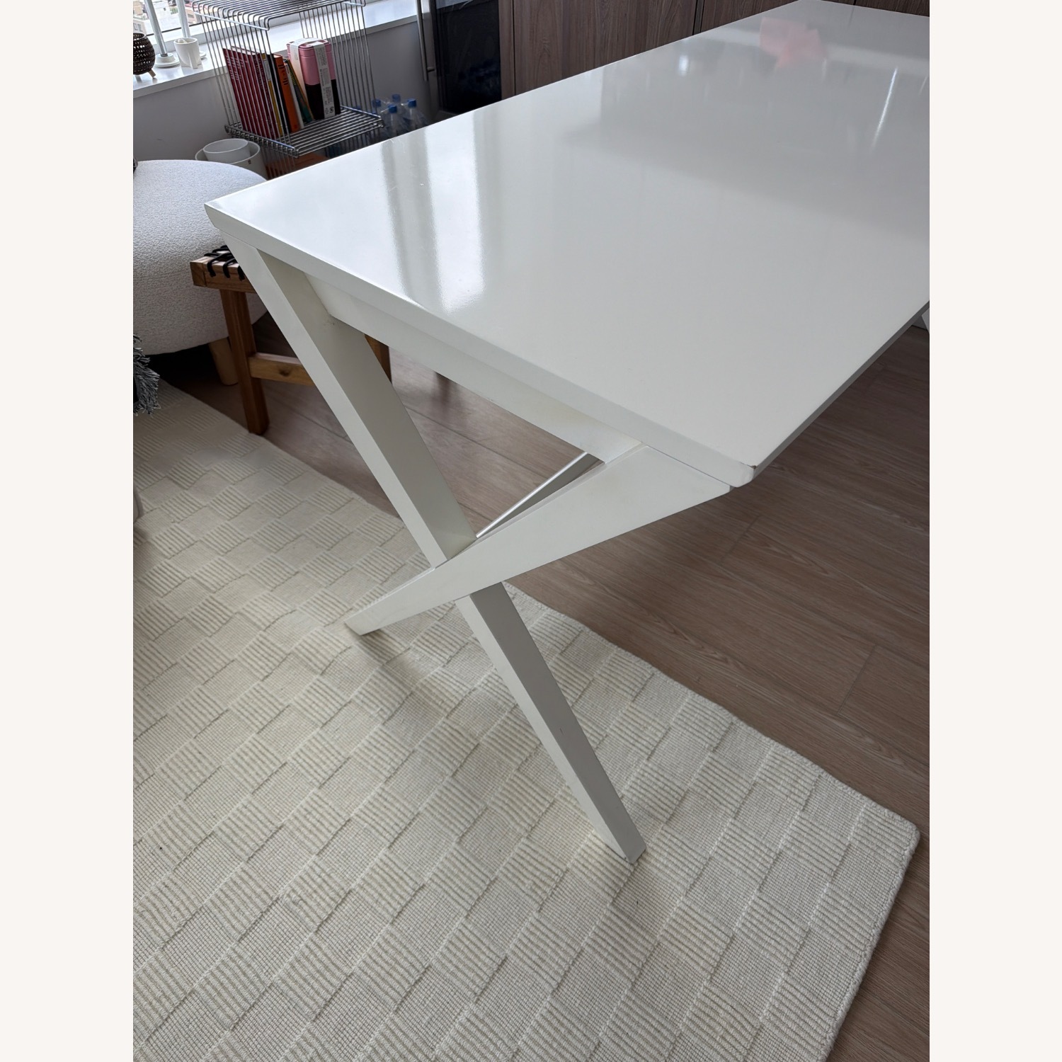 Crate & Barrel Spotlight White X-Leg Desk 58" - image-2