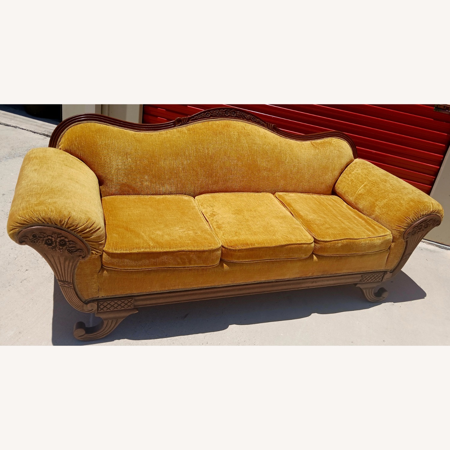 Vintage Gold Velvet Victorian Style Sofa - image-13