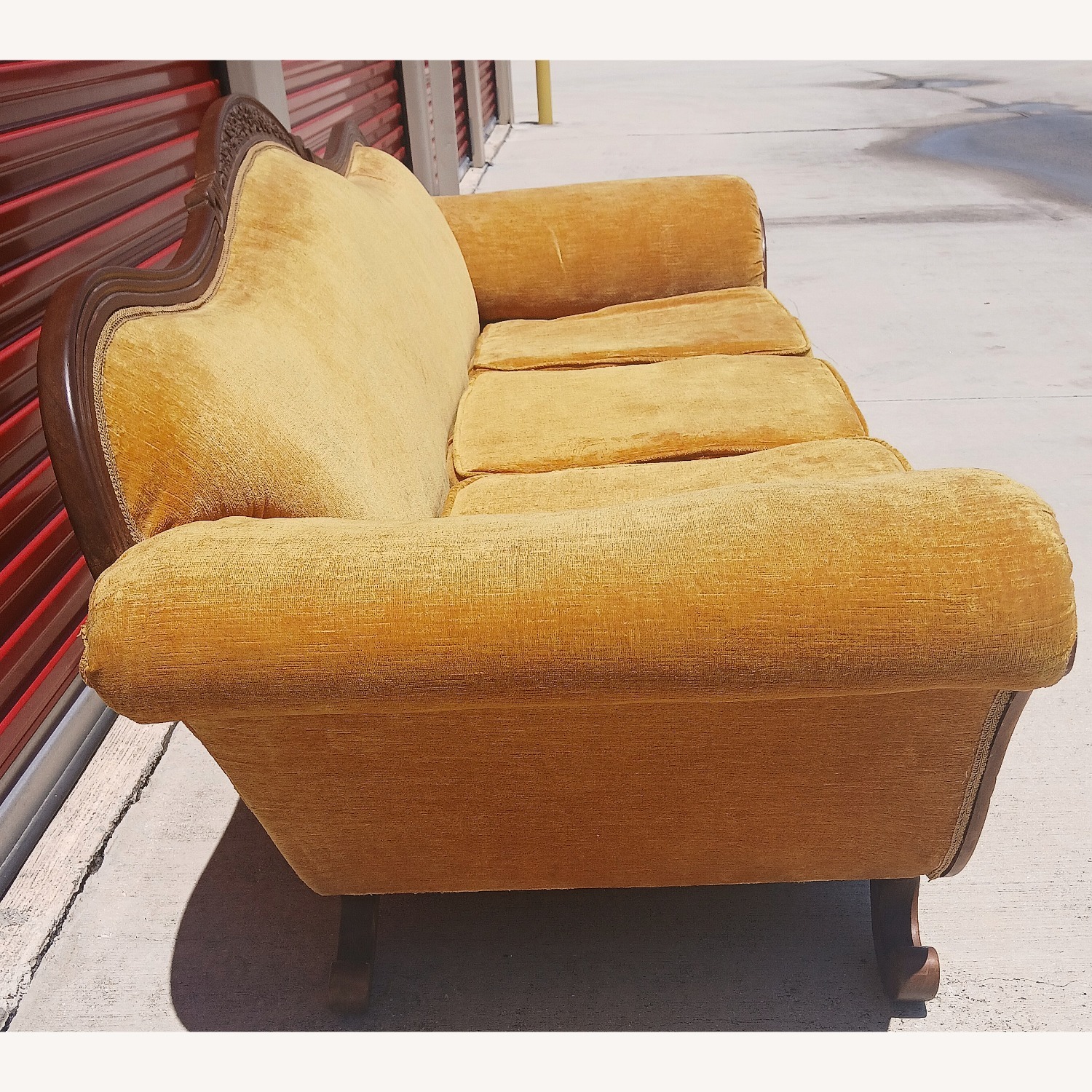 Vintage Gold Velvet Victorian Style Sofa - image-8