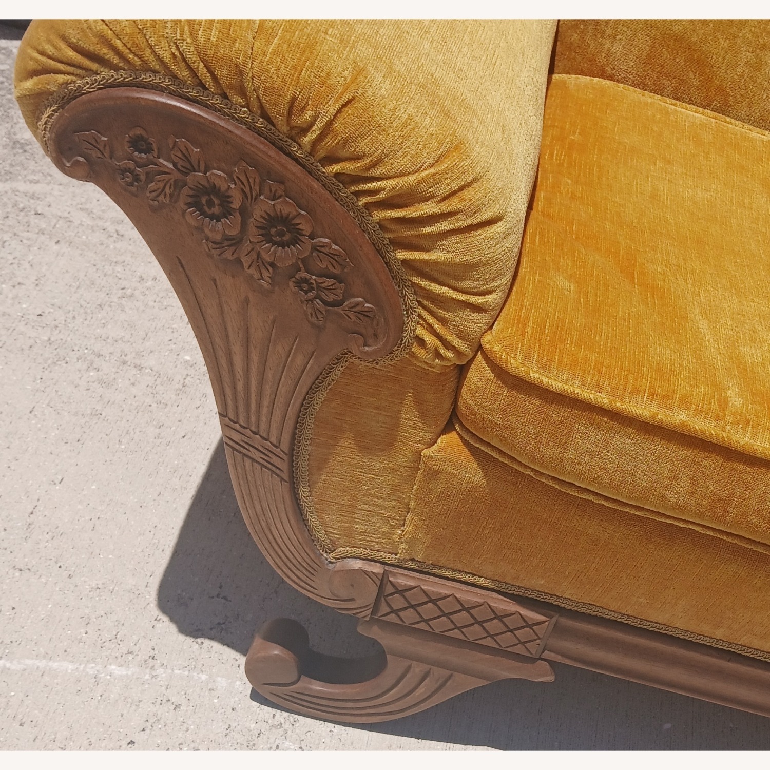 Vintage Gold Velvet Victorian Style Sofa - image-11