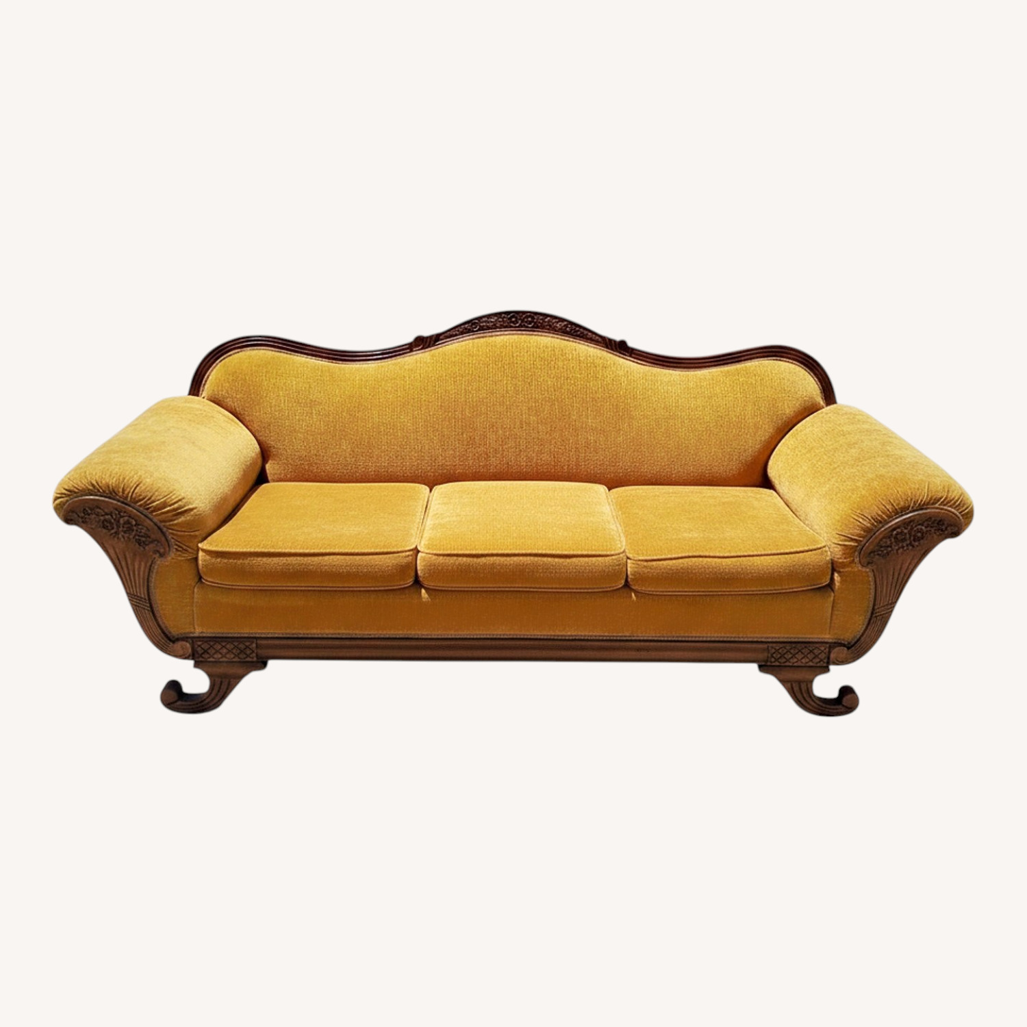 Vintage Gold Velvet Victorian Style Sofa - image-0