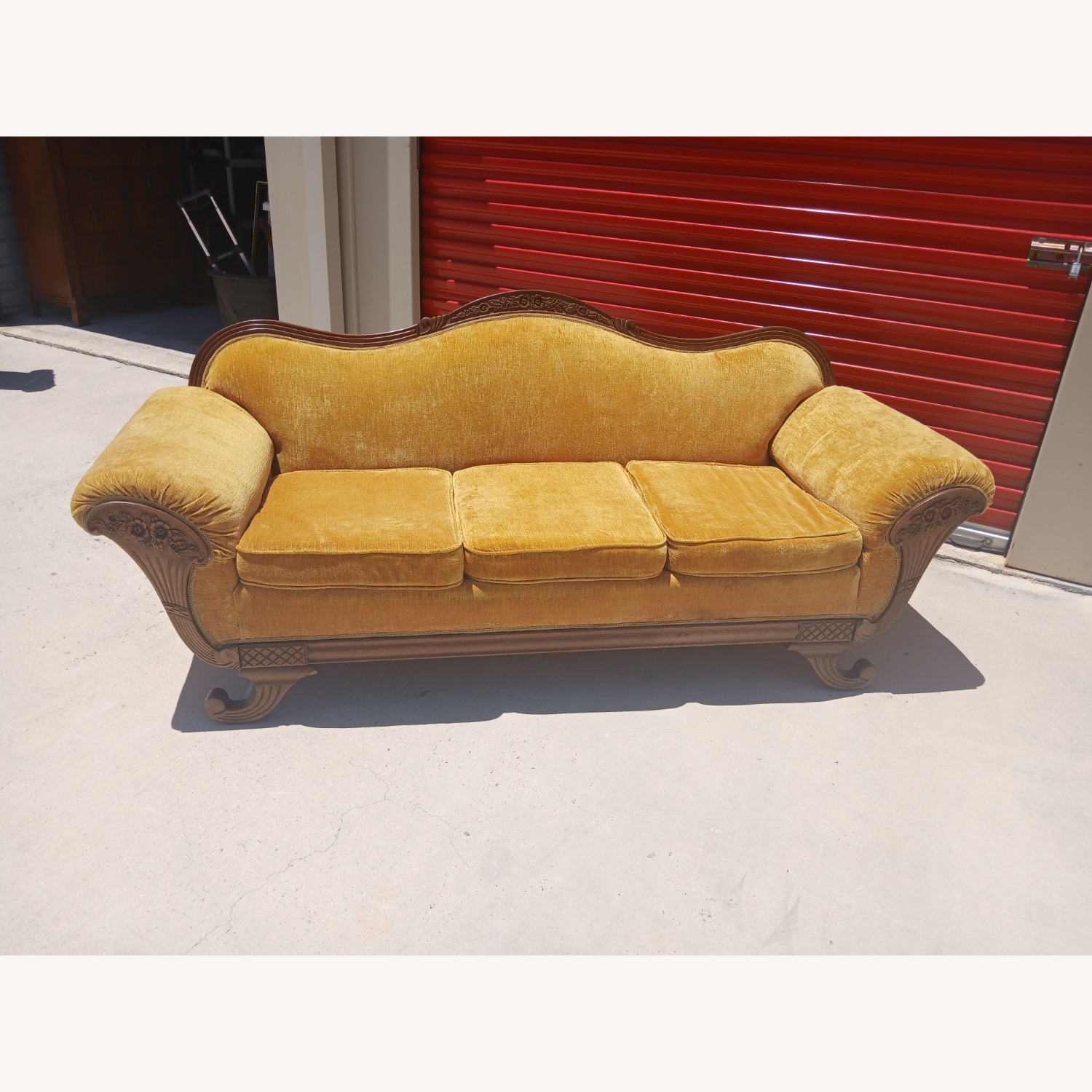 Vintage Gold Velvet Victorian Style Sofa - image-6