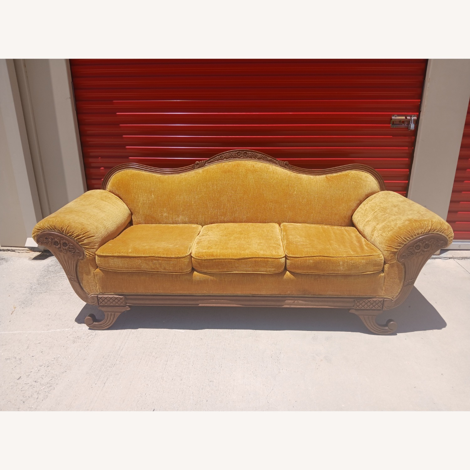 Vintage Gold Velvet Victorian Style Sofa - image-12