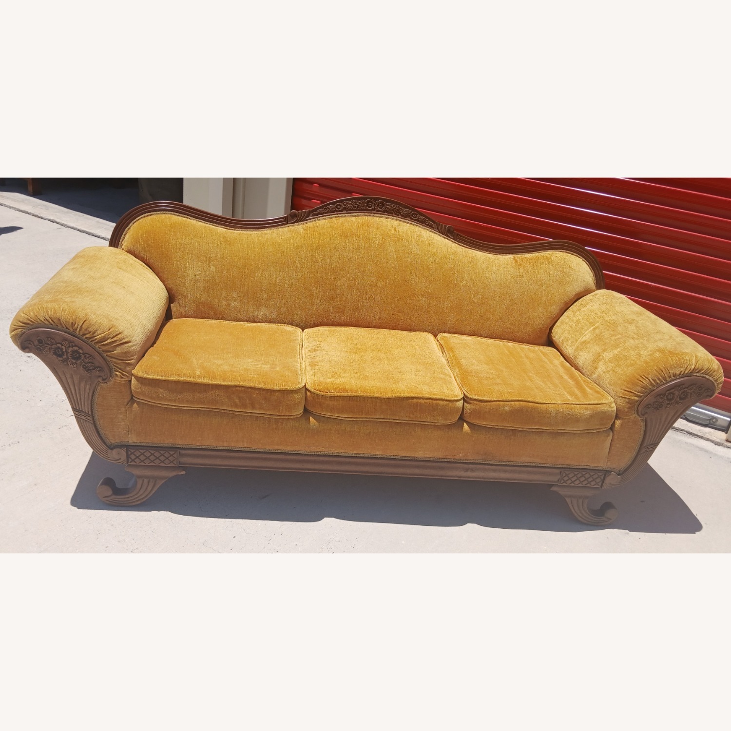 Vintage Gold Velvet Victorian Style Sofa - image-7