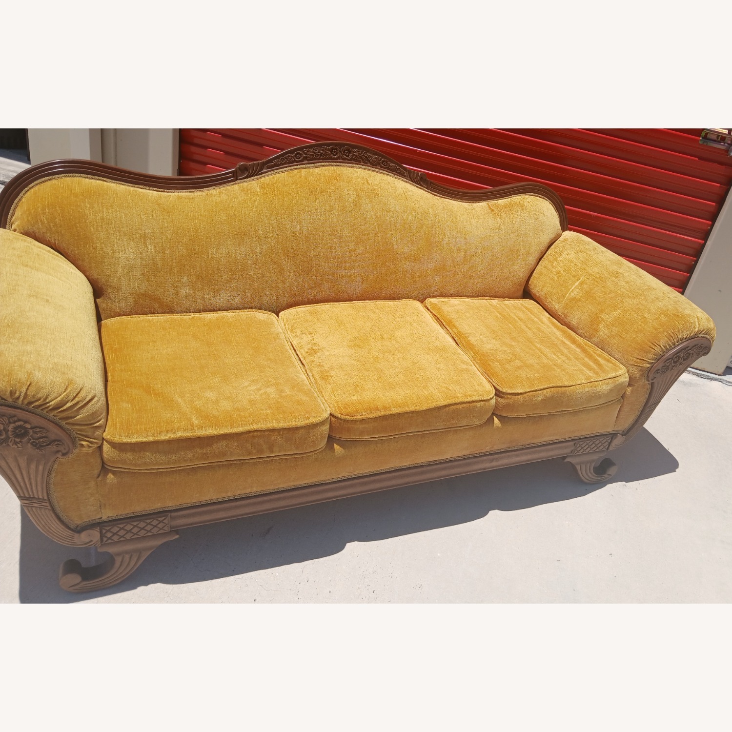 Vintage Gold Velvet Victorian Style Sofa - image-5