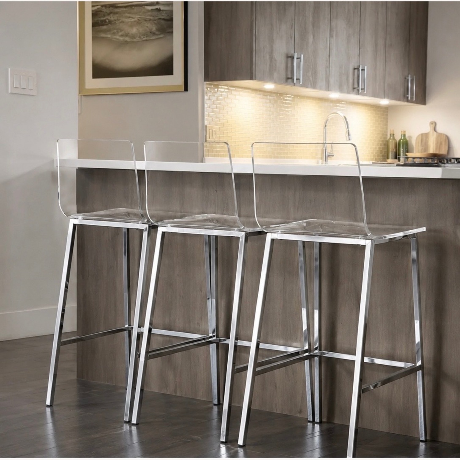 CB2 Vapor Transparent Metal Stools - image-1