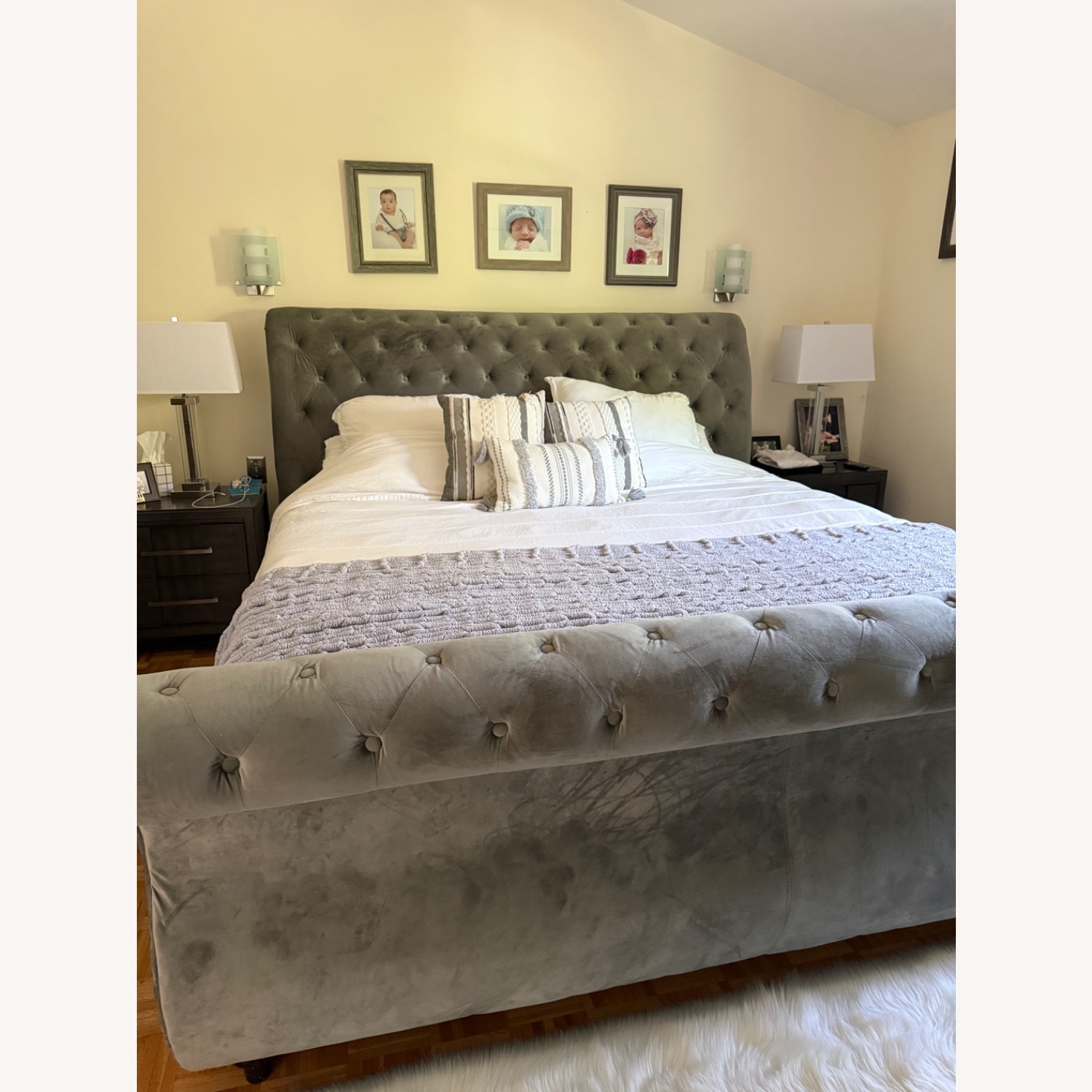 Wayfair Dark Gray Velvet King Bed - image-3