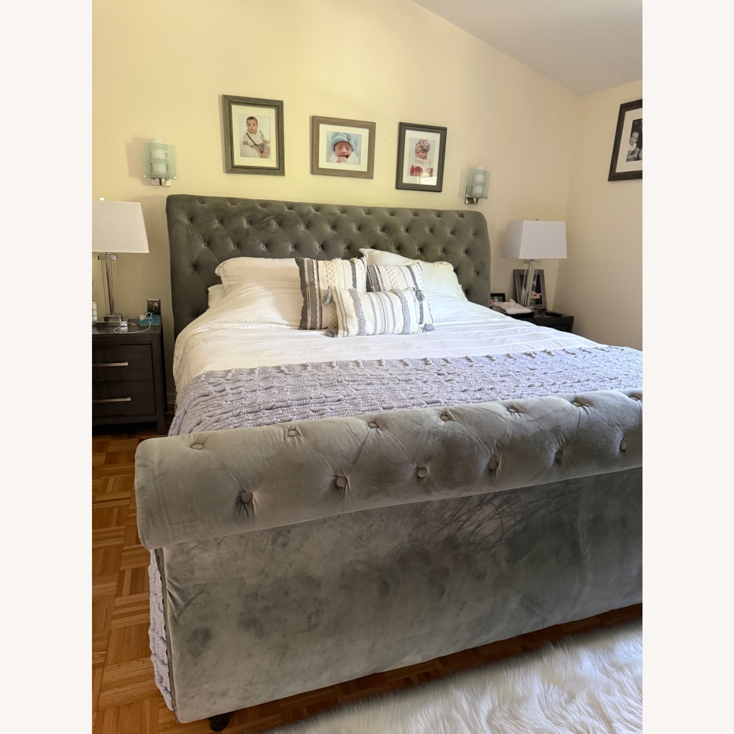 Wayfair Dark Gray Velvet King Bed - image-2