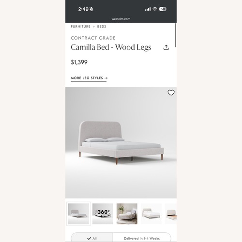 Used West Elm Camila Light Gray Fabric Queen Bed for sale on AptDeco