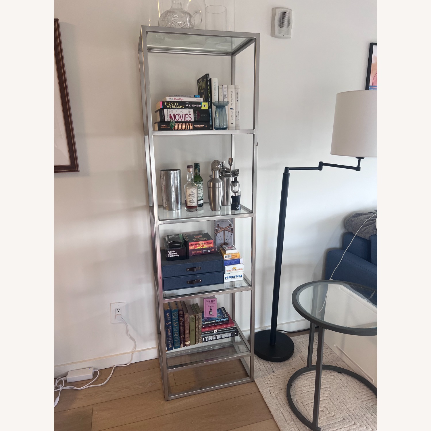 West Elm Narrow Silver Metal Bookcase - image-1