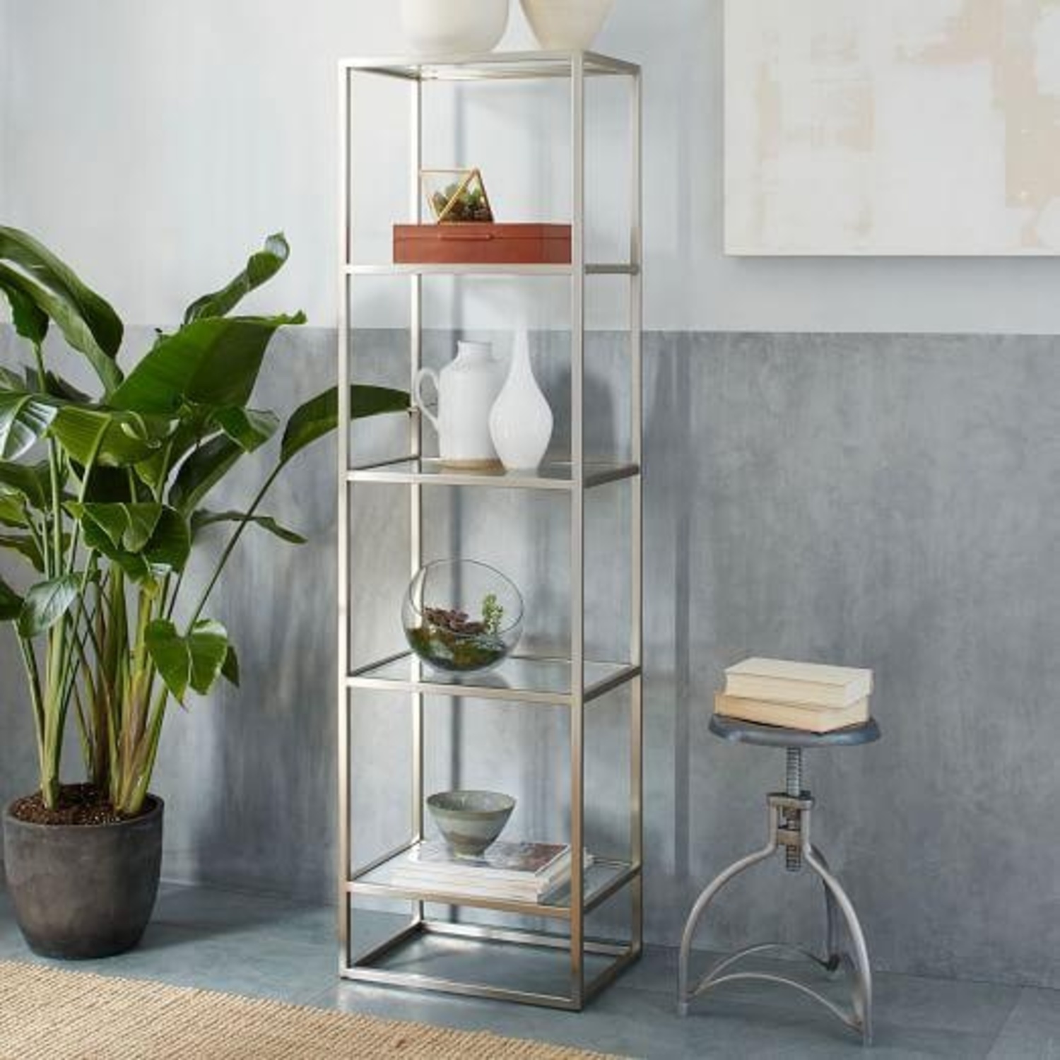 West Elm Narrow Silver Metal Bookcase - image-6