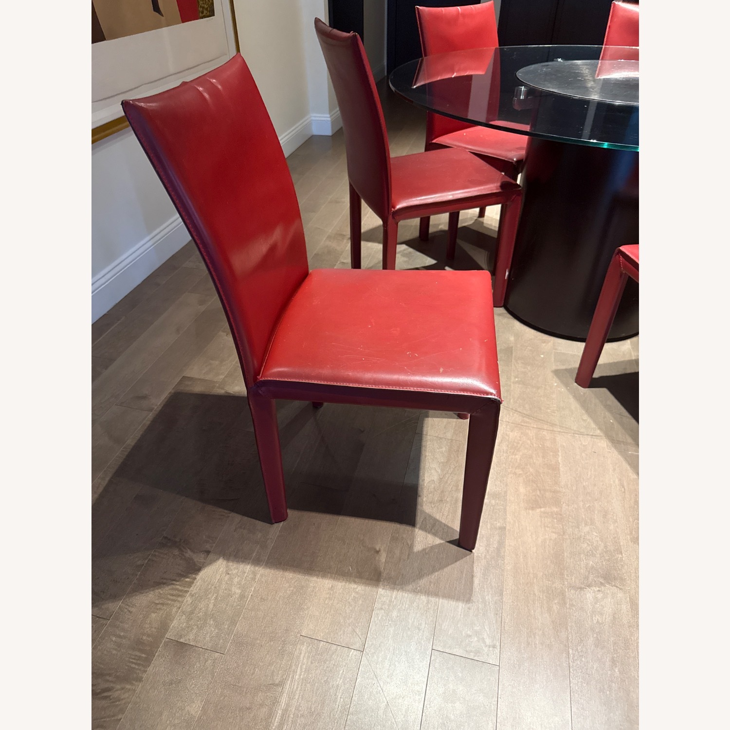 Crate & Barrel Folio Red Leather Dining Chairs - image-4