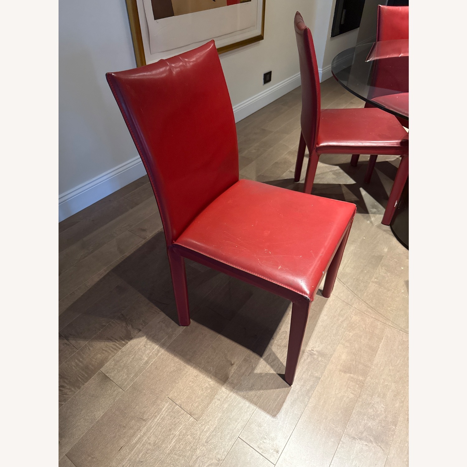 Crate & Barrel Folio Red Leather Dining Chairs - image-2