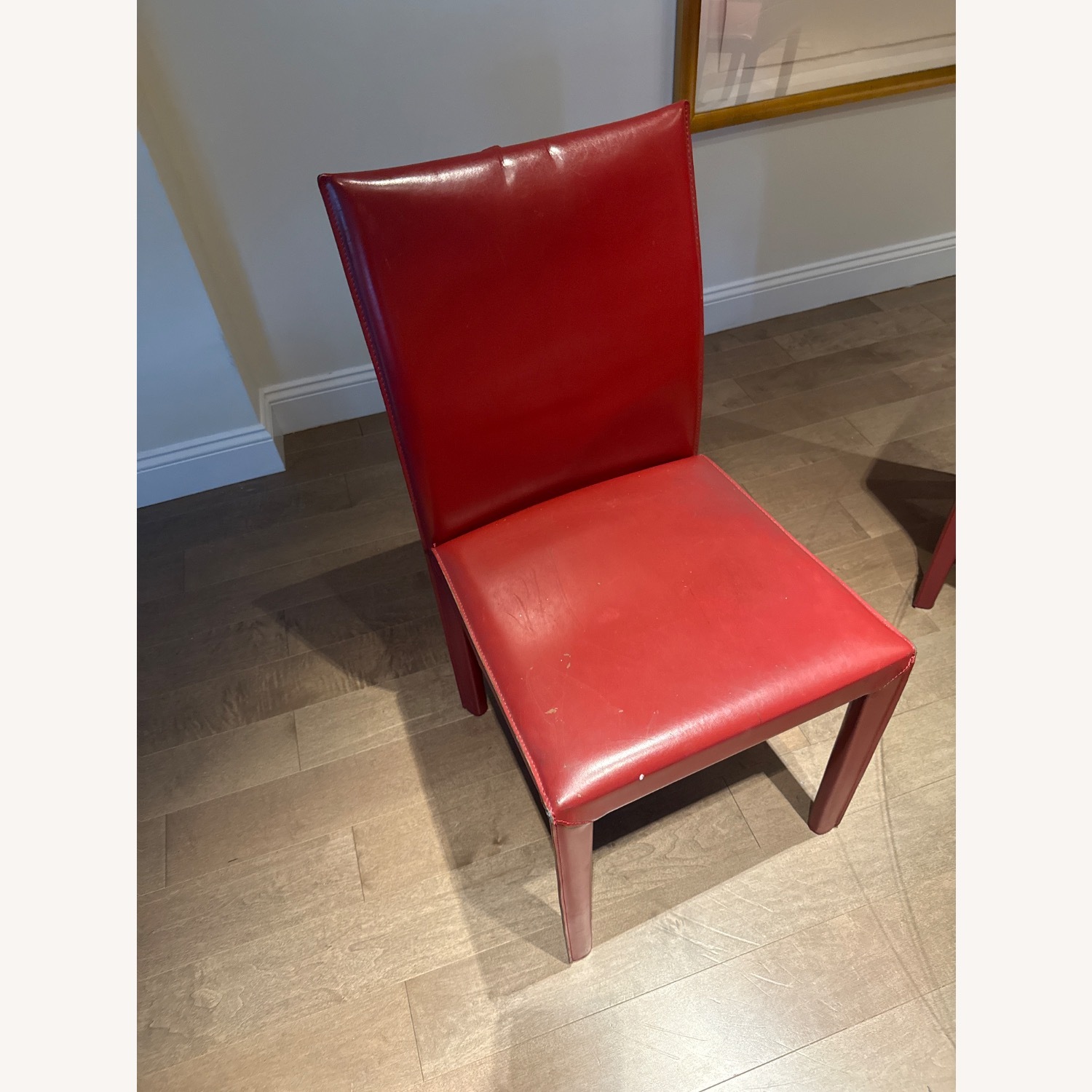 Crate & Barrel Folio Red Leather Dining Chairs - image-1