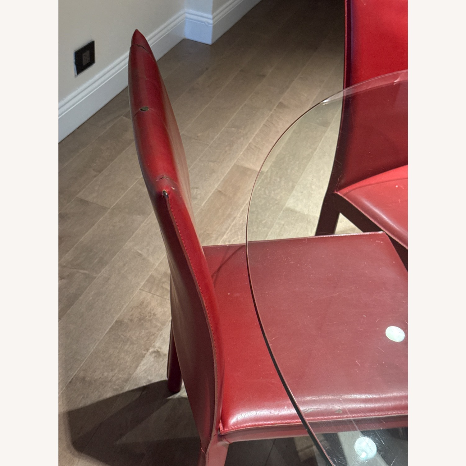 Crate & Barrel Folio Red Leather Dining Chairs - image-3