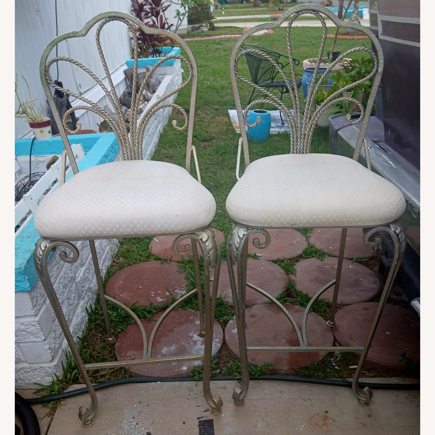 Vintage Peacock Style Iron Bar Stools - image-6
