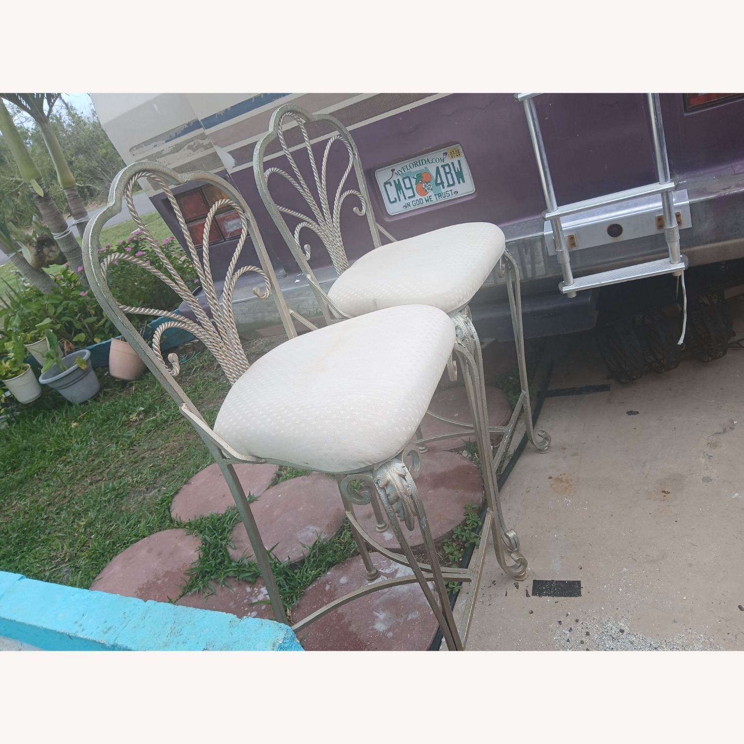 Vintage Peacock Style Iron Bar Stools - image-3