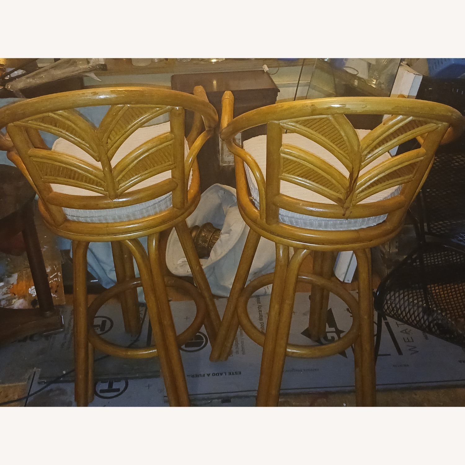 Vintage Rattan Palm Tree Back Swivel Dining Chairs - image-4