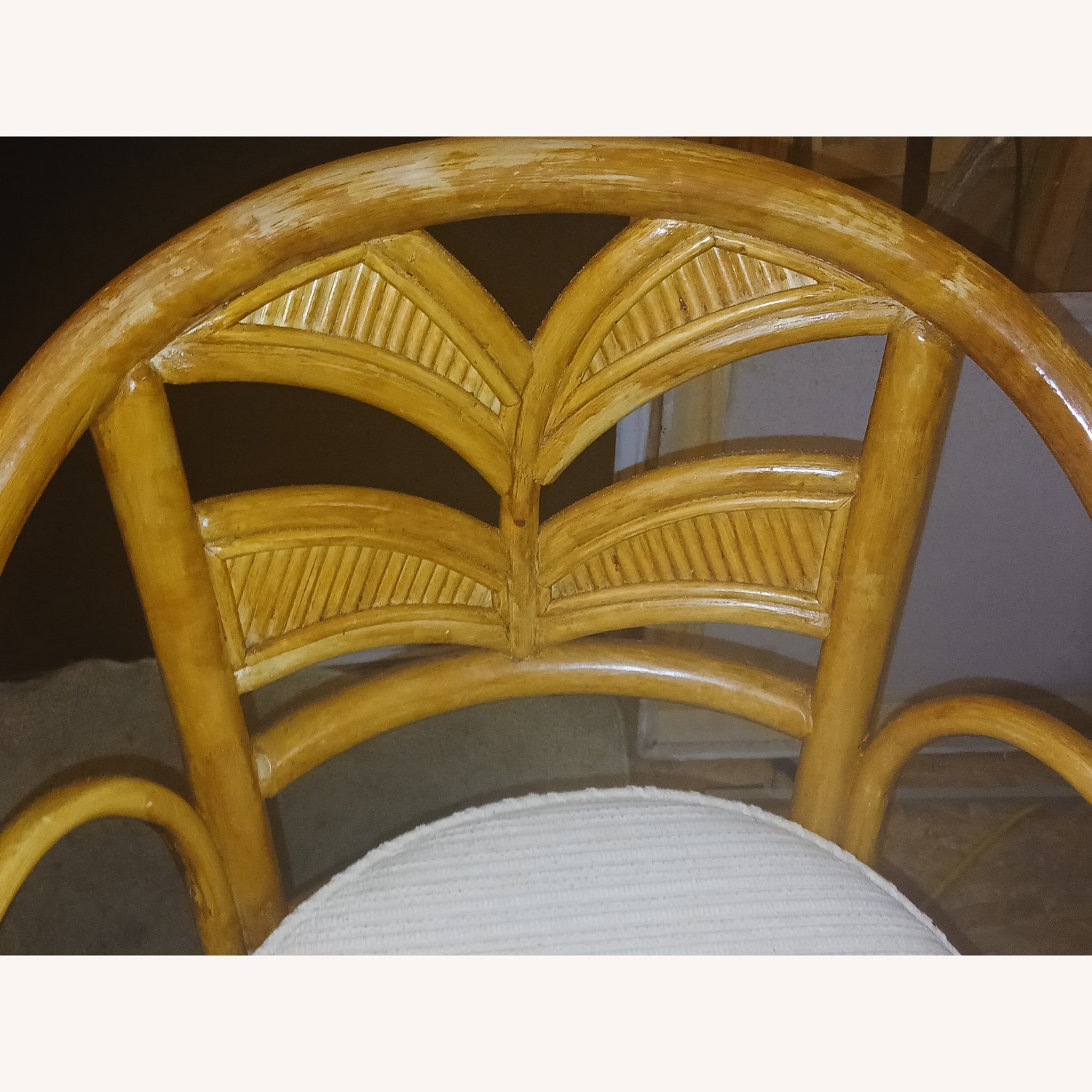 Vintage Rattan Palm Tree Back Swivel Dining Chairs - image-2