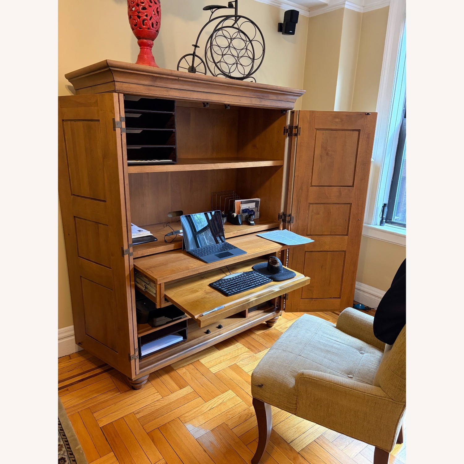 Ethan Allen Natural Wood Desk Armoire - image-2