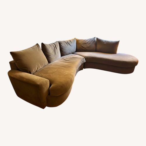 Used Curved Tan Suede Broyhill Sectional + Ottoman for sale on AptDeco