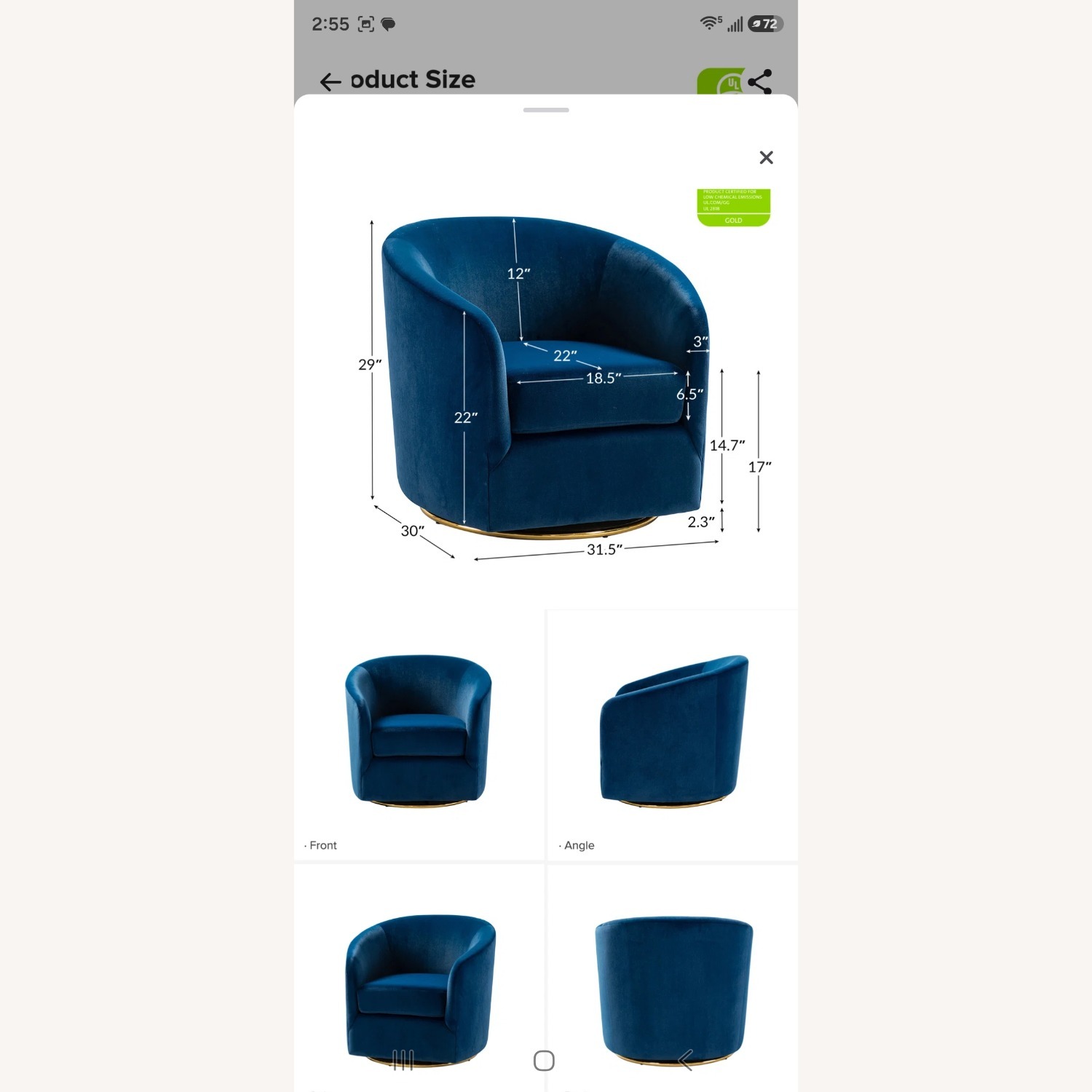 Macy's Blue Velvet Accent Chairs - image-3