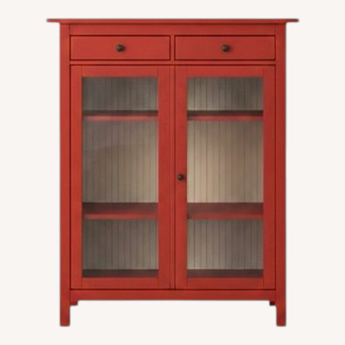 Used IKEA Hemnes Red Linen Cabinet W Glass Doors for sale on AptDeco